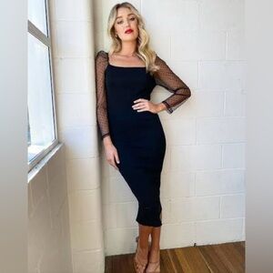 Petal & Pup Klowie Dress – Black Mesh Sleeve Midi – NWOT